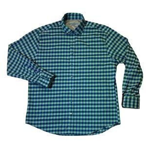Twillory mens 17.5 34-35 tailored fit green blue check performance dress shirt
